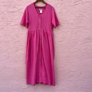 Vintage Adonna Leisure Wear Dress Button Front Pink Textured Size Large
